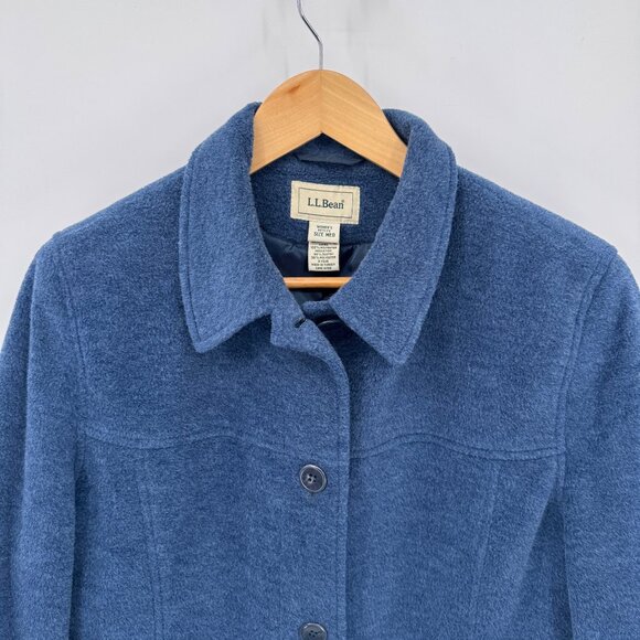 LL Bean Fleece Jacket Womens Medium Petite Blue Polyester Lined Pockets - Picture 2 of 8